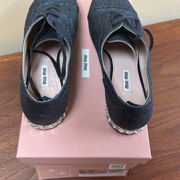 miu miu sparkly denim oxford shoes with rhinestones heals - Picture 5 of 6